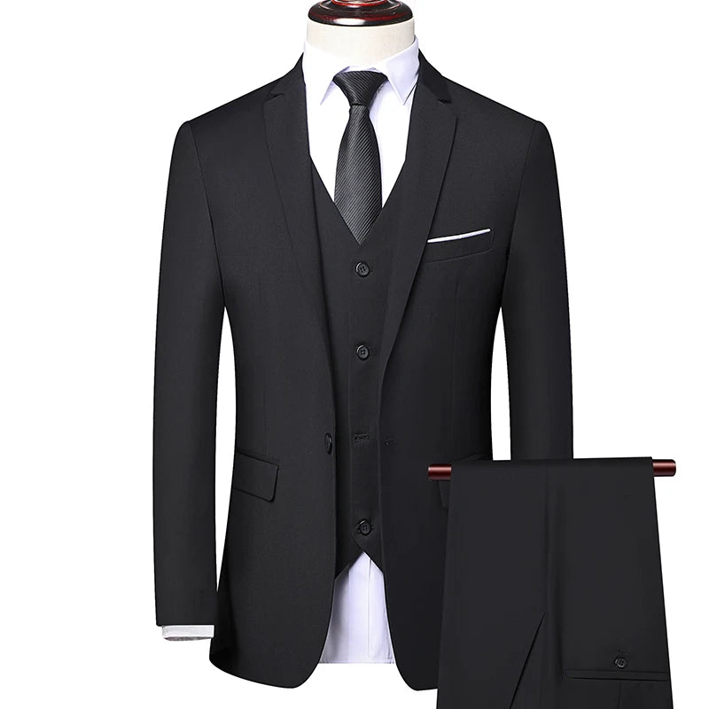 (Blazer+ Waistcoat + Pants) Men's Business Professional Formal Dress British Style Groom Wedding Dress Suit Three-piece M-6XL