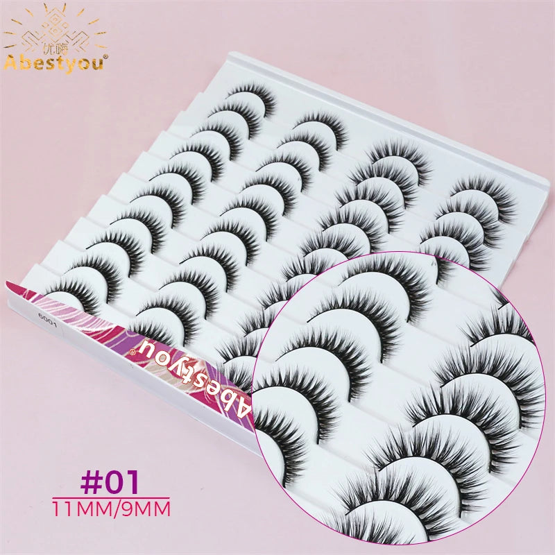 Abestyou 11-18mm 20pairs Natural Fake EyeLashes Book Individual Wispy Thick Faux Mink Cat Eye Lashes Makeup Tools