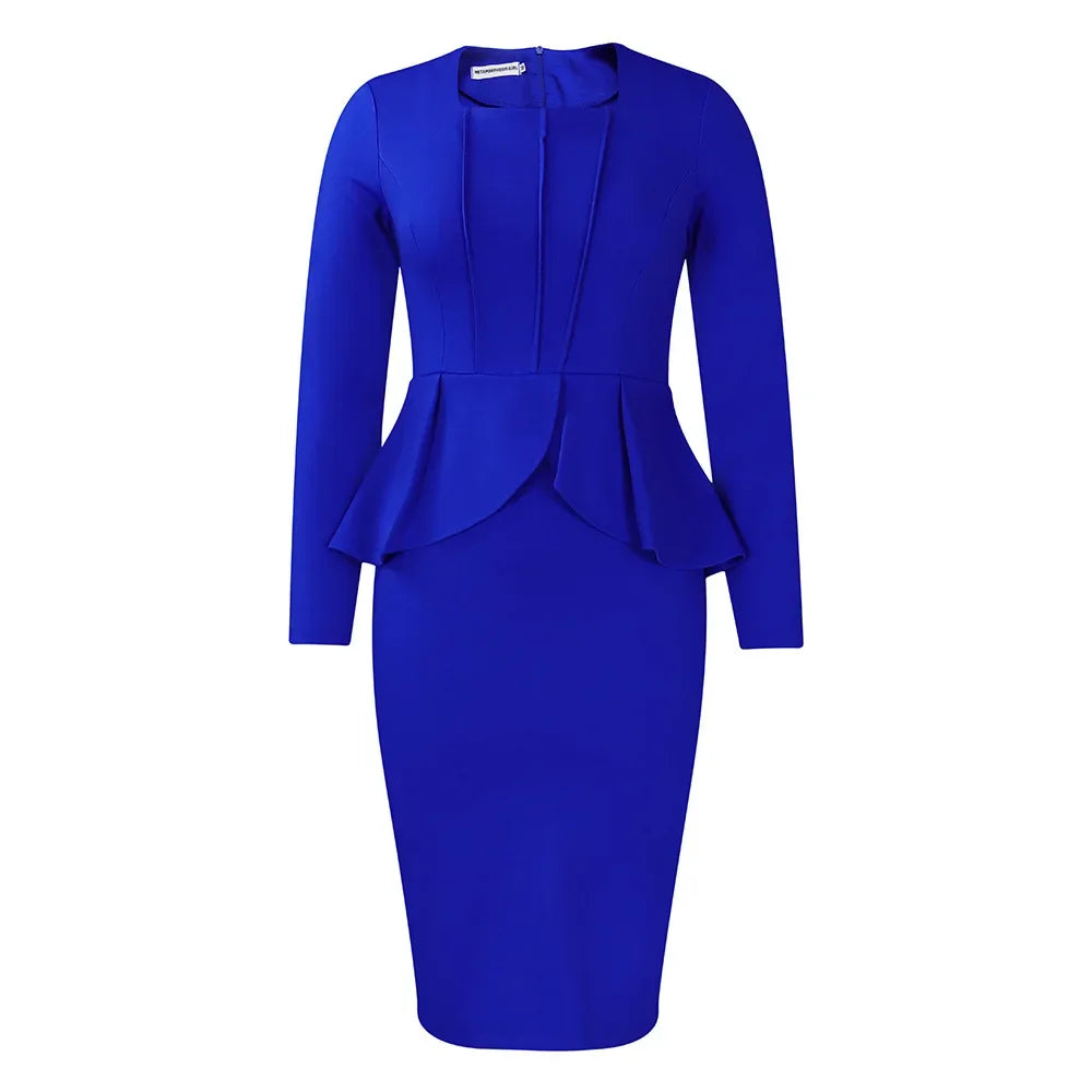 Elegant Solid Ruffle Party Dress Women Fashion Pleated Bodycon Evening Wedding Work Business Midi Dress