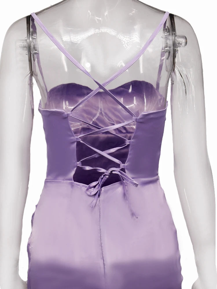 New Summer Prom Dress Women'S Sling Sleeveless Solid Color Dress One Word Neck Slim Fit Open Back Slit Red Sexy Dress