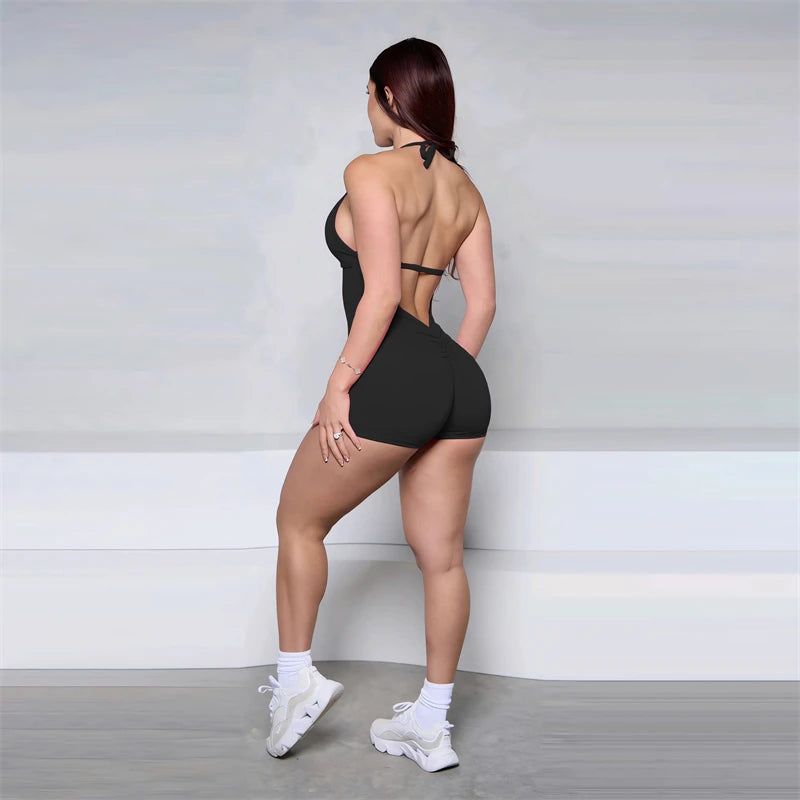 Bum Women Halter Scrunch Butt Rompers Yoga Set Backless One-Piece Suit Women Short Gym Rompers Yoga Set Fitness Boilersuit Sport