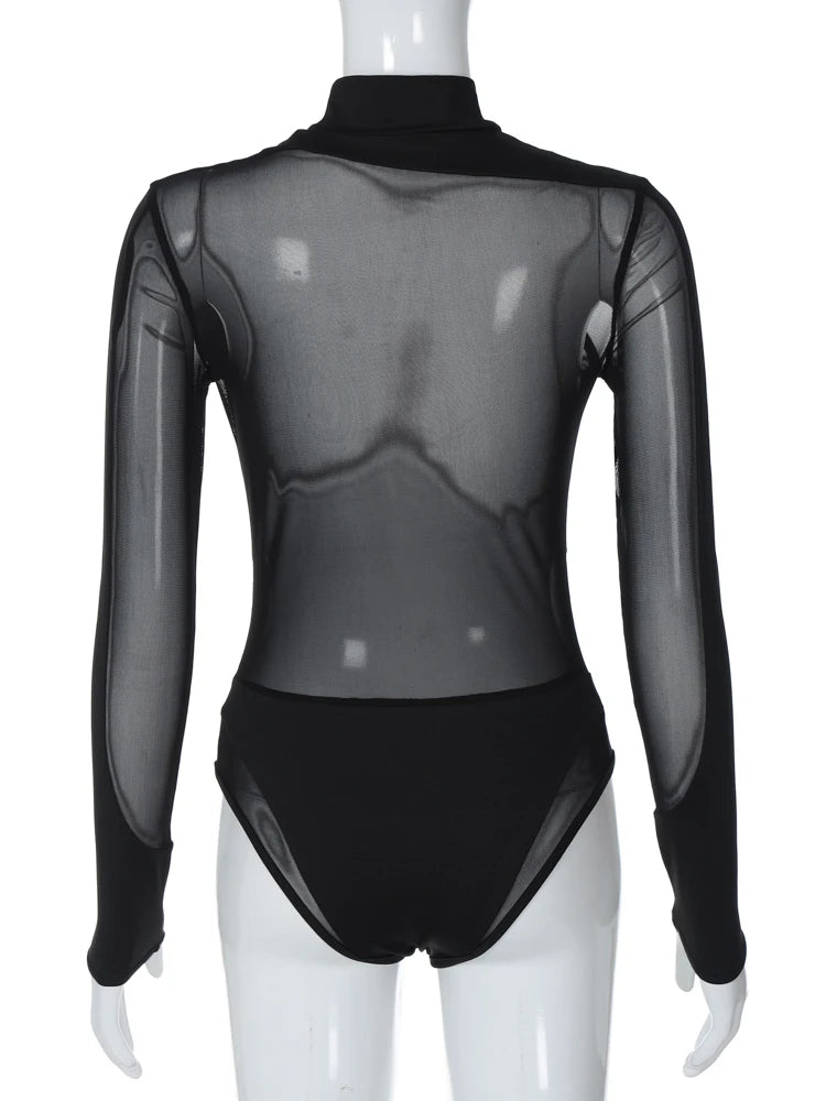Dulzura Bodysuit See Through Half Turtleneck Sexy Wholesale Drop Shipping Vocation 2023 Summer Autumn For Women Party Clubwear