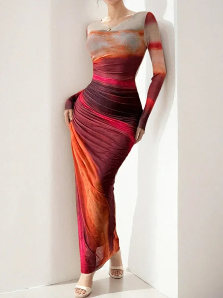 Elegant Womens Dresses Spring Autumn Sexy Stripe Long Sleeves O Neck Dress Fashionable Slim Fit High Waisted Hip Hugging Dress