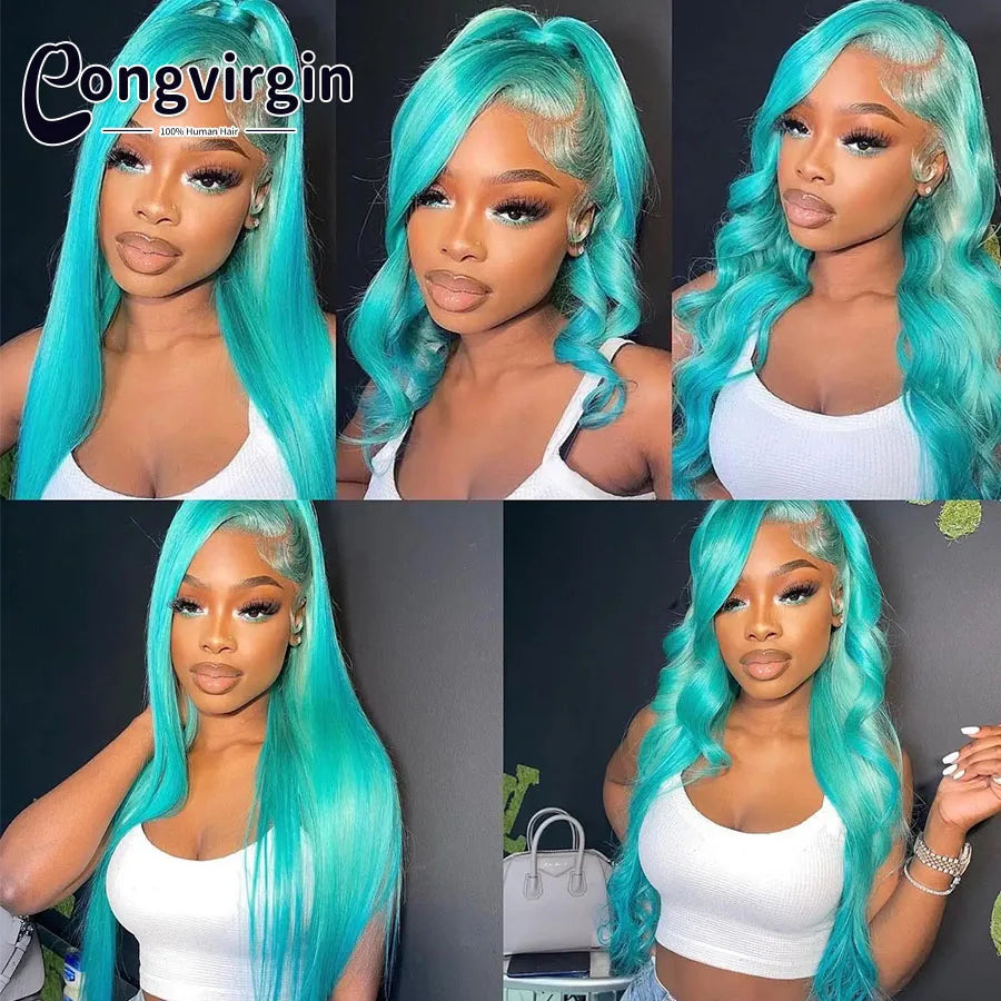 Green Wig Lace Front Human Hair Wigs Mint Green Straight Transparent Lace Front Human Hair Wigs For Women Brazilian Pre Plucked