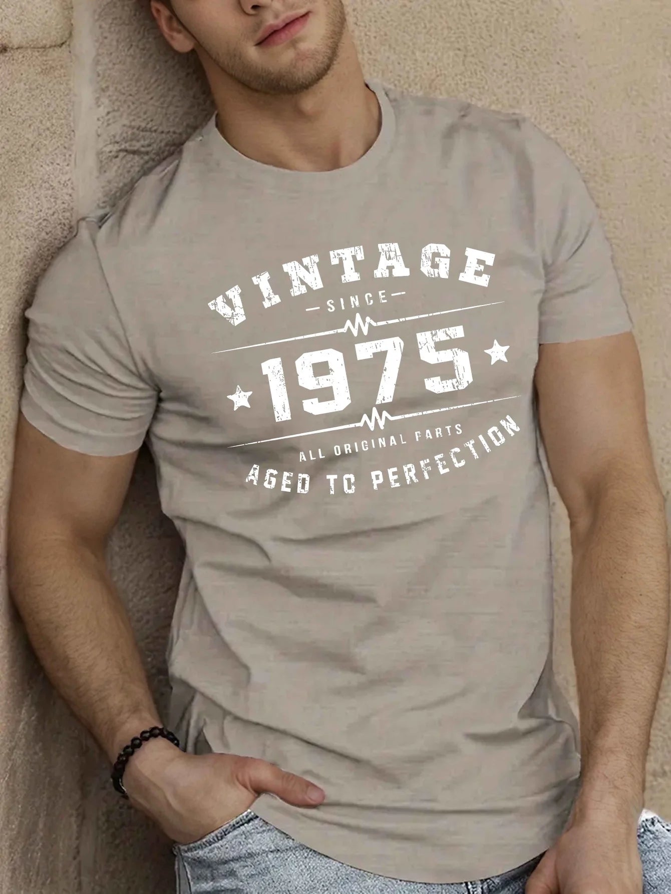 Men's summer 100 pure cotton fashionable casual loose oversized classic 1975 printed round neck short sleeved T-shirt top