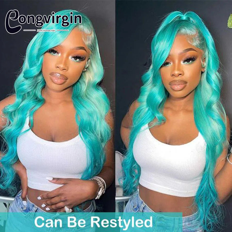 Green Wig Lace Front Human Hair Wigs Mint Green Straight Transparent Lace Front Human Hair Wigs For Women Brazilian Pre Plucked