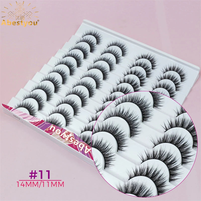 Abestyou 11-18mm 20pairs Natural Fake EyeLashes Book Individual Wispy Thick Faux Mink Cat Eye Lashes Makeup Tools