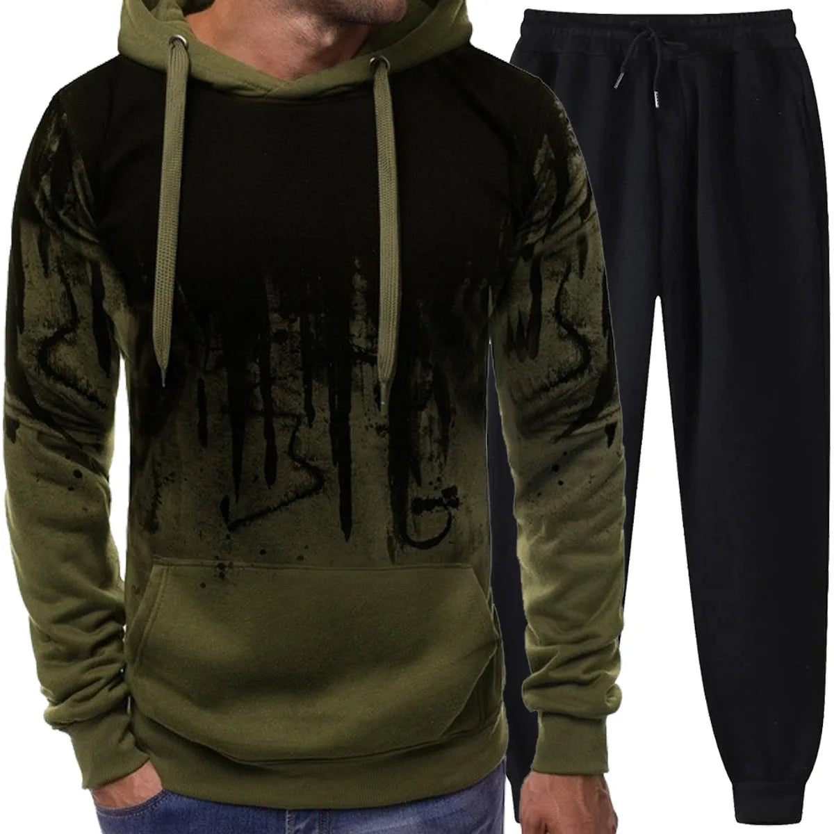 Men's Graffiti Print Hoodie And Pants Tracksuit Set 2025 Autumn And Winter Cotton Casual Sportswear Streetwear Jogging Suit