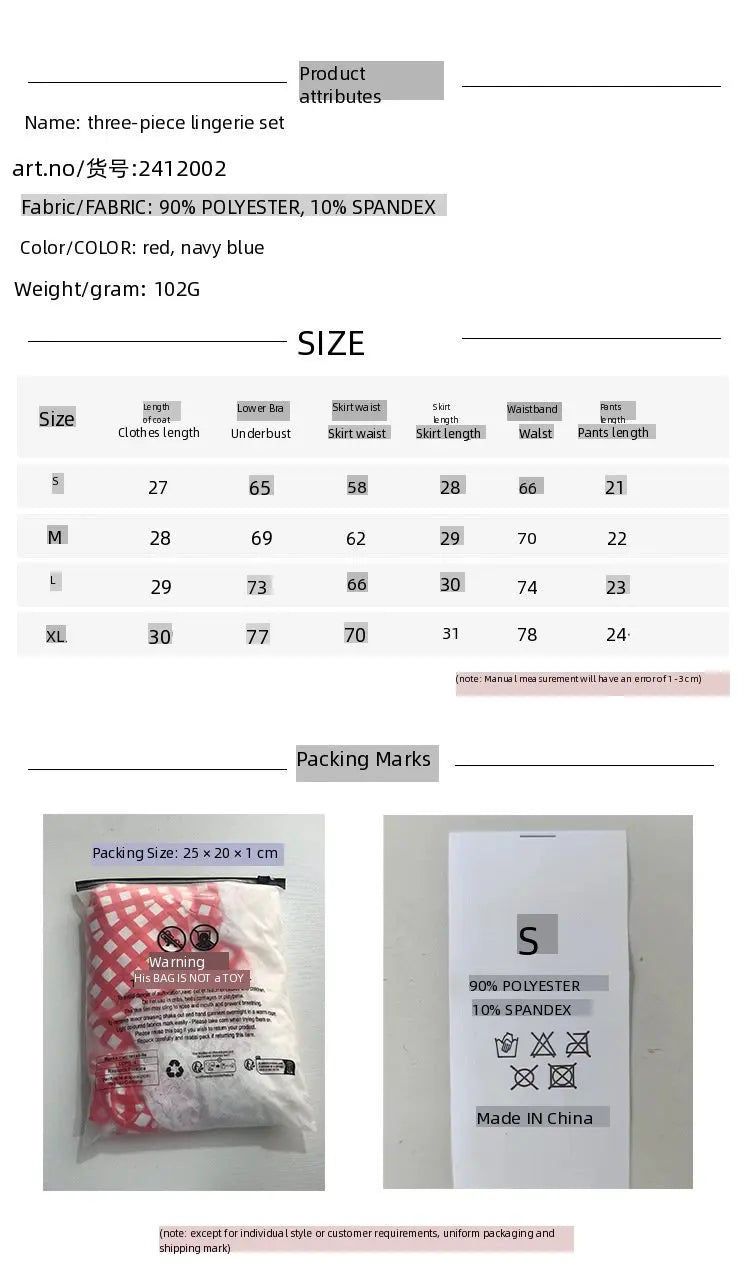 Sexy Lingerie 3-Piece Set: Lace See-Through Tempting Bra, Mini Skirt & Thong