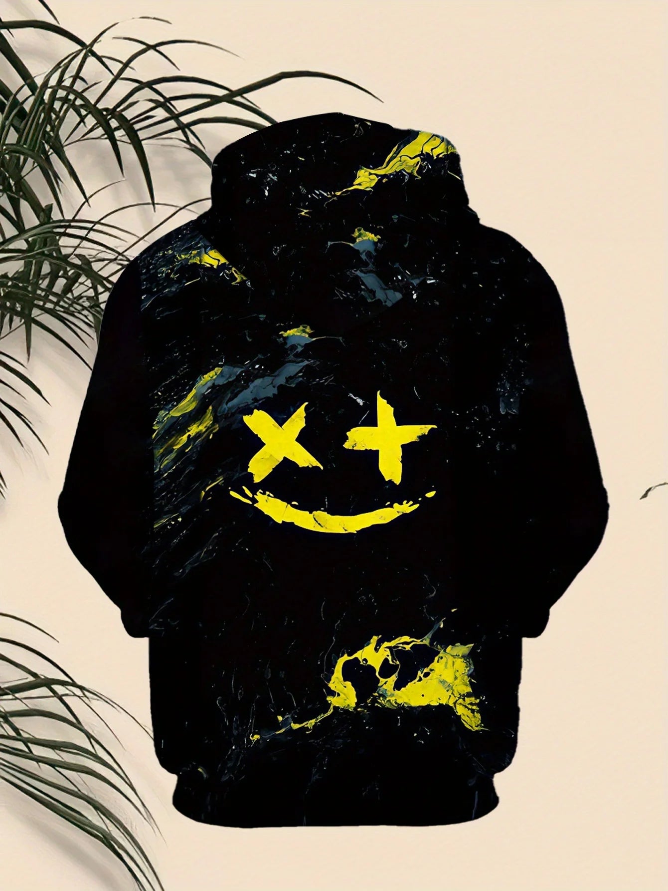 Versatile Trendy Men's Hoodie, Spring Autumn Smiley Graffiti Long Sleeve Sweatshirt with Unique Print and Pocket