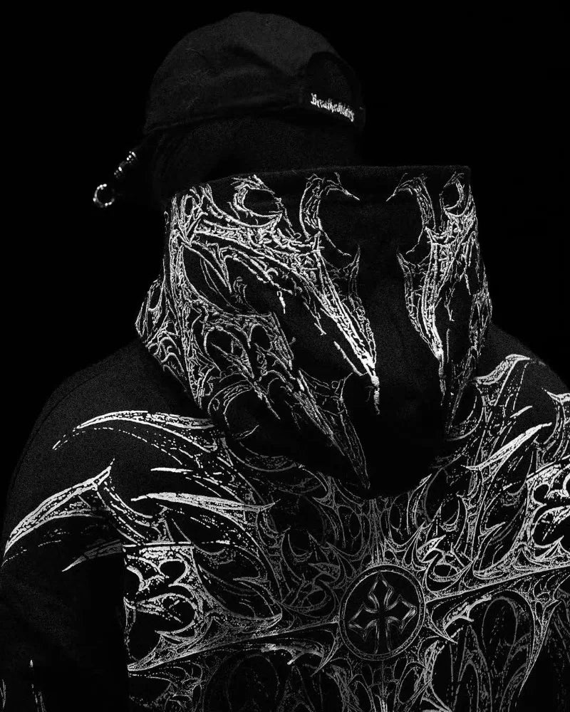Y2K High Street Gothic Harajuku Dark style cross men hoodie American fashion punk large pattern clothing trendy loose sweatshirt