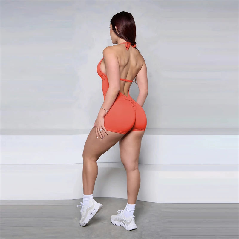 Bum Women Halter Scrunch Butt Rompers Yoga Set Backless One-Piece Suit Women Short Gym Rompers Yoga Set Fitness Boilersuit Sport
