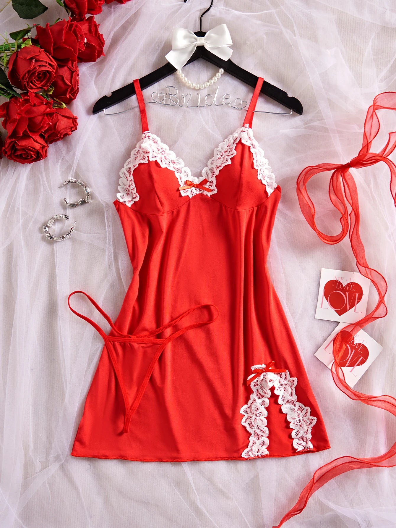 Pink Sweet Nightgown Female Elegant Sleep Dress Hot V-neck Bra Transparent Milk Silk Underwear Women's Pajamas With Panties Set