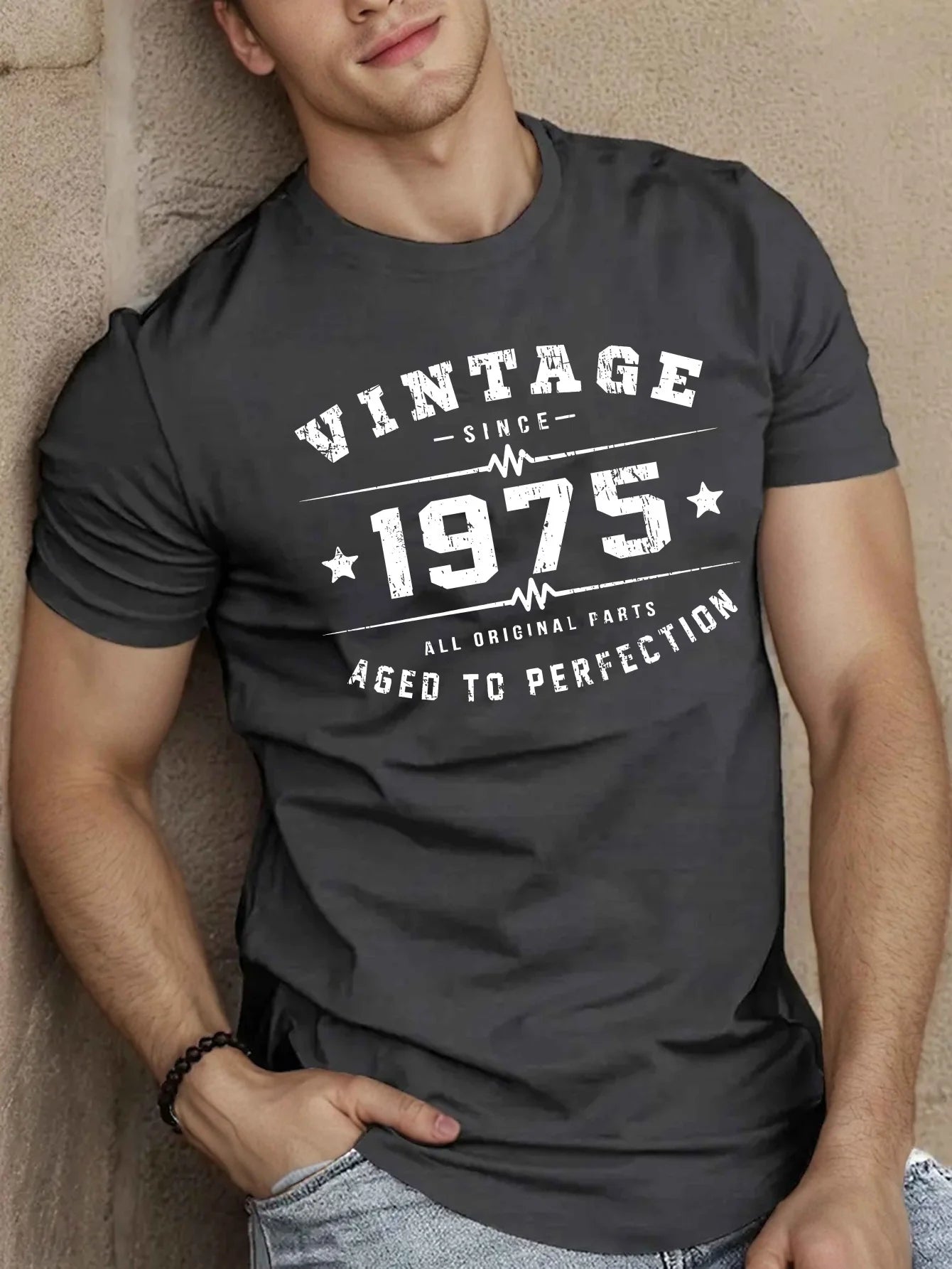 Men's summer 100 pure cotton fashionable casual loose oversized classic 1975 printed round neck short sleeved T-shirt top
