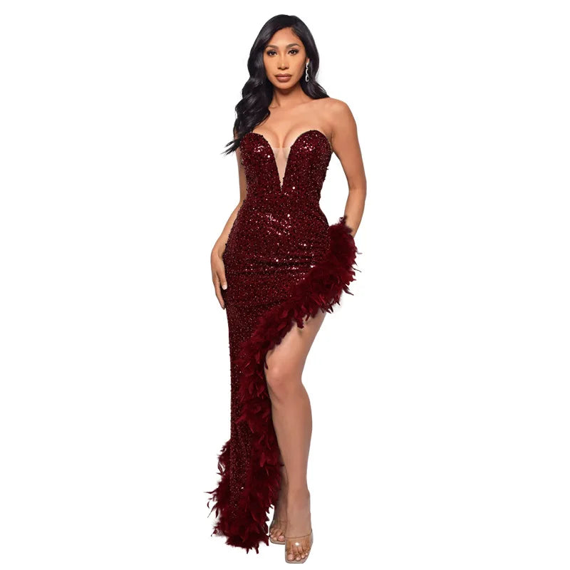 Ladies Summer Elegant Evening Party Dress Women Sleeveless Backless Tube Side Slit Long Dress Woman Clothes Birthday Clubwear