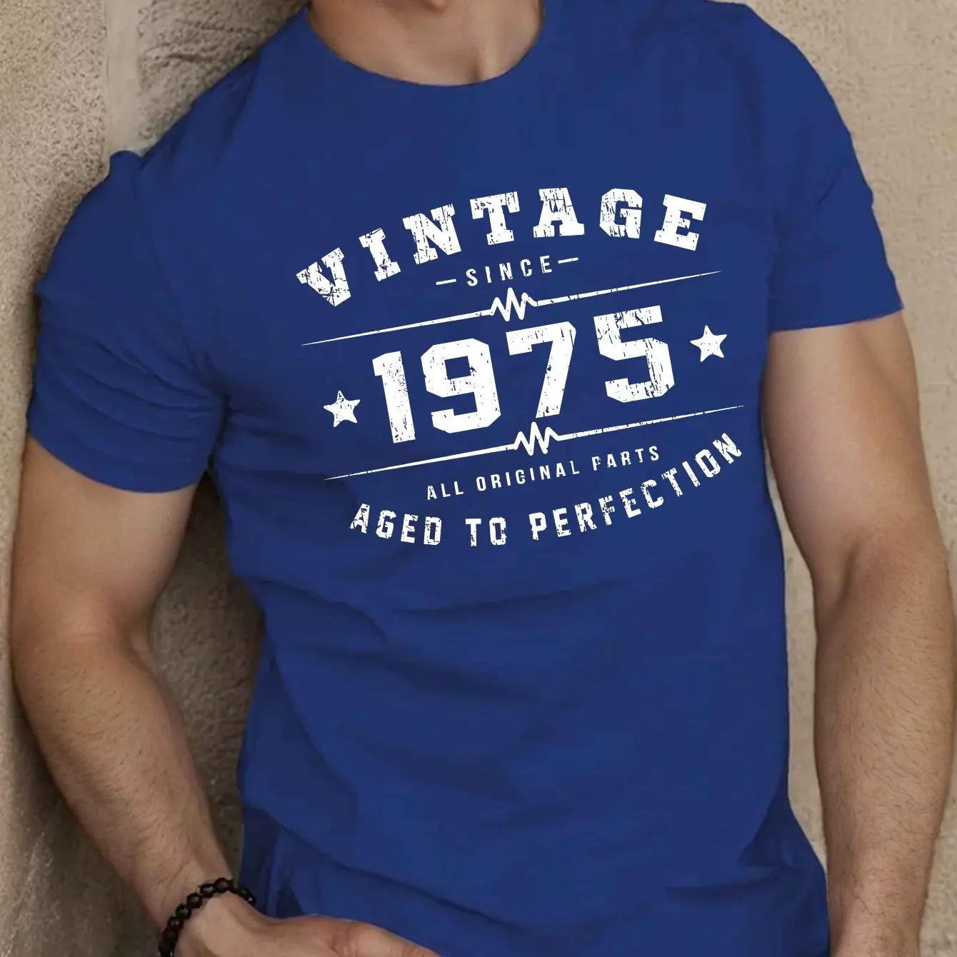 Men's summer 100 pure cotton fashionable casual loose oversized classic 1975 printed round neck short sleeved T-shirt top