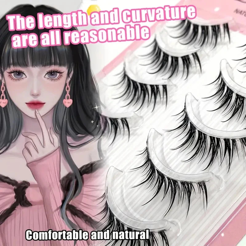 Five Rows Of Natural Whole False Eyelashes, Anime Style Japanese And Korean Eyelashes