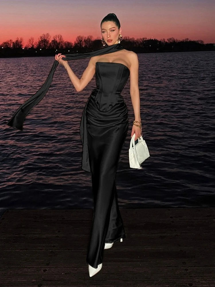 Eleegant Bandage Formal Occasion Dress Two Pieces Set Women Corset Top+Long Skirts Suit White Black Female Wedding Party Gown