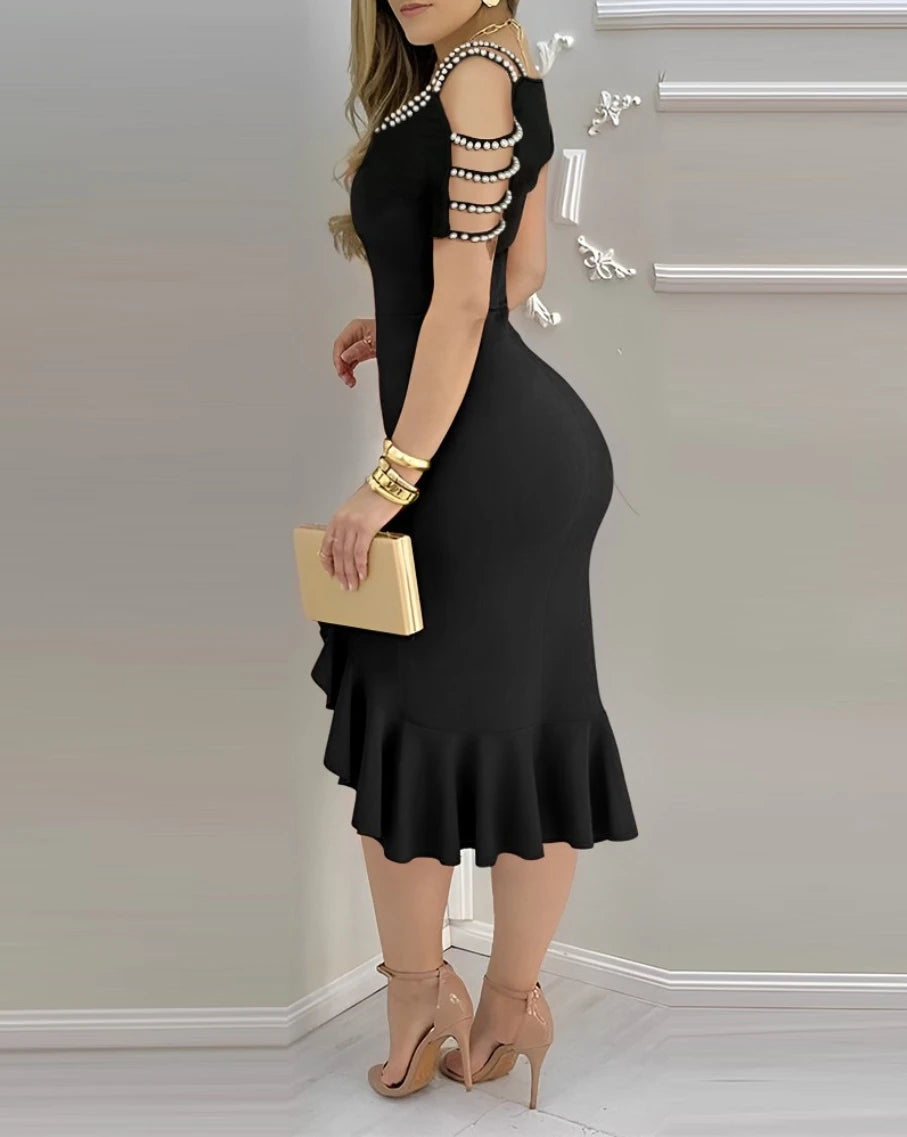 Summer Dresses 2025 Women's Dress Solid Party Fashion Dress Off Ruffle Evening Slit Shoulder Dresses