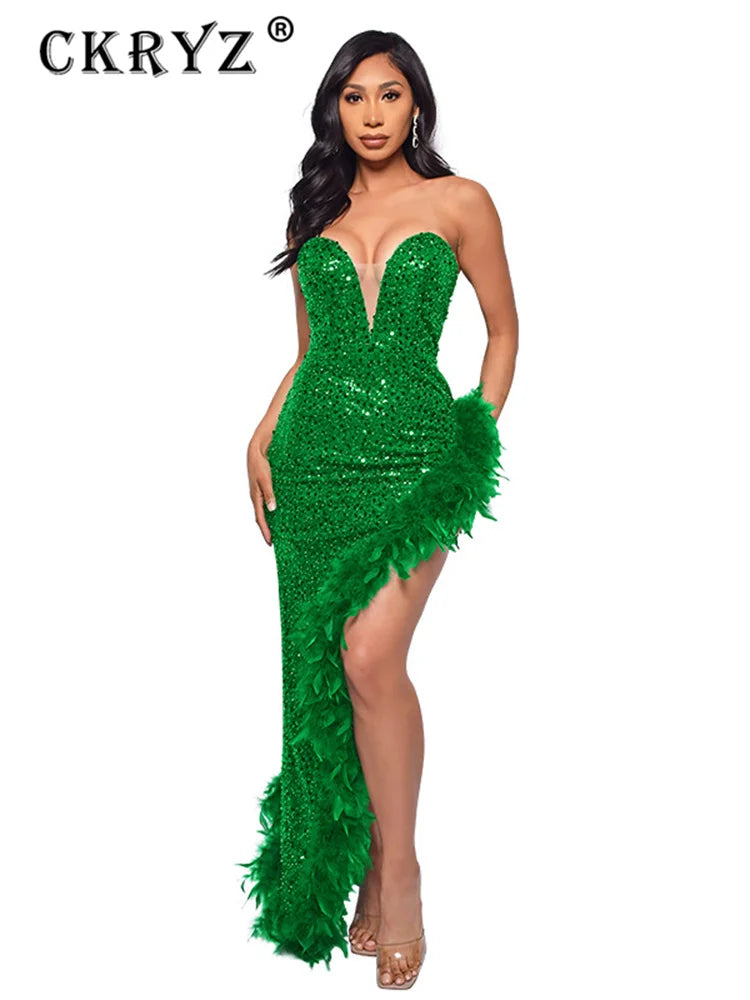 Ladies Summer Elegant Evening Party Dress Women Sleeveless Backless Tube Side Slit Long Dress Woman Clothes Birthday Clubwear