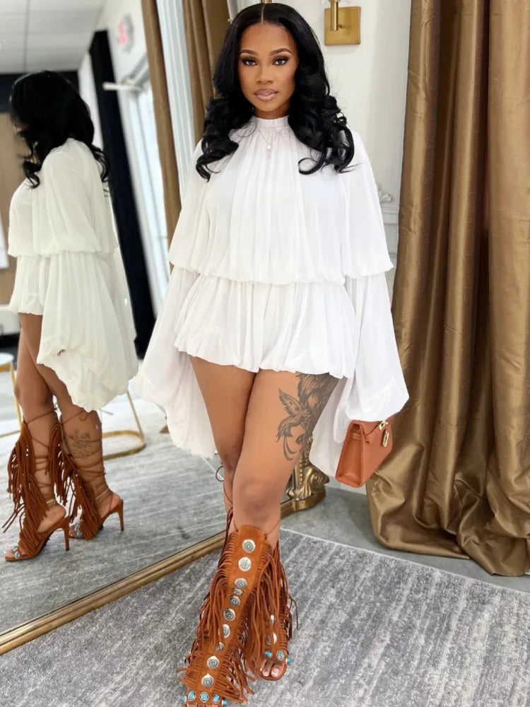 Solid Color Women Rompers For Summer Autumn Long Sleeve Bandage Loose Fashion Streetwear Overalls Wide Leg Pants Trousers 2025