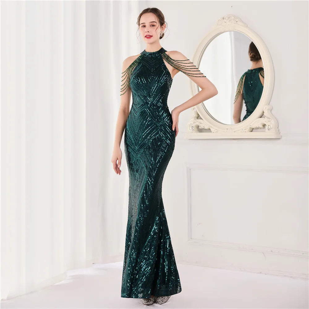 Prom Long Elegant Dresses  Halter  Sequin  Mermaid Prom Dress  Vestidos De Fiesta Evening Dresses Customized