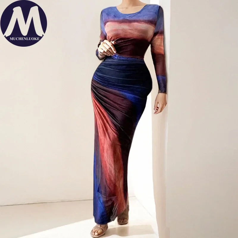 Elegant Womens Dresses Spring Autumn Sexy Stripe Long Sleeves O Neck Dress Fashionable Slim Fit High Waisted Hip Hugging Dress