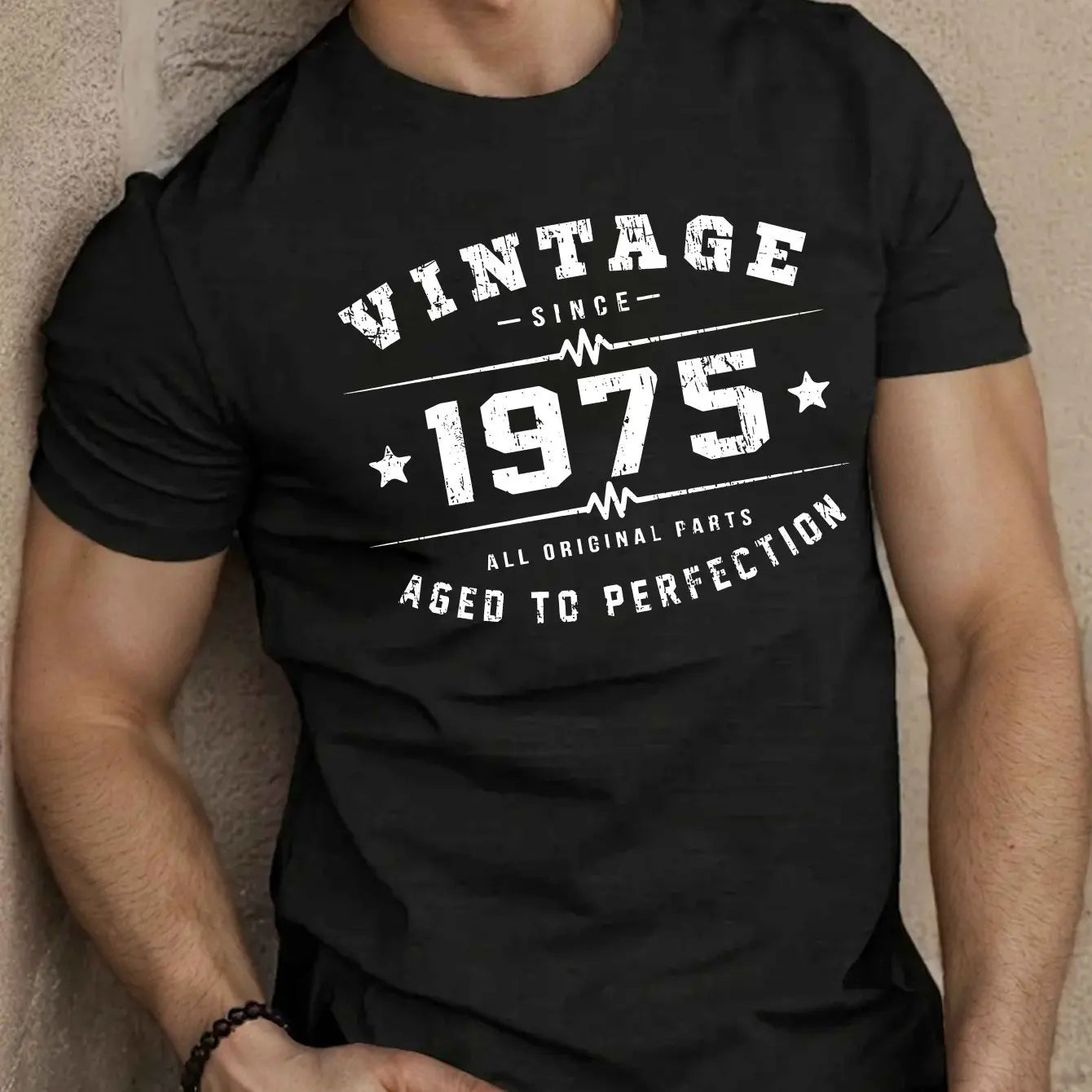 Men's summer 100 pure cotton fashionable casual loose oversized classic 1975 printed round neck short sleeved T-shirt top