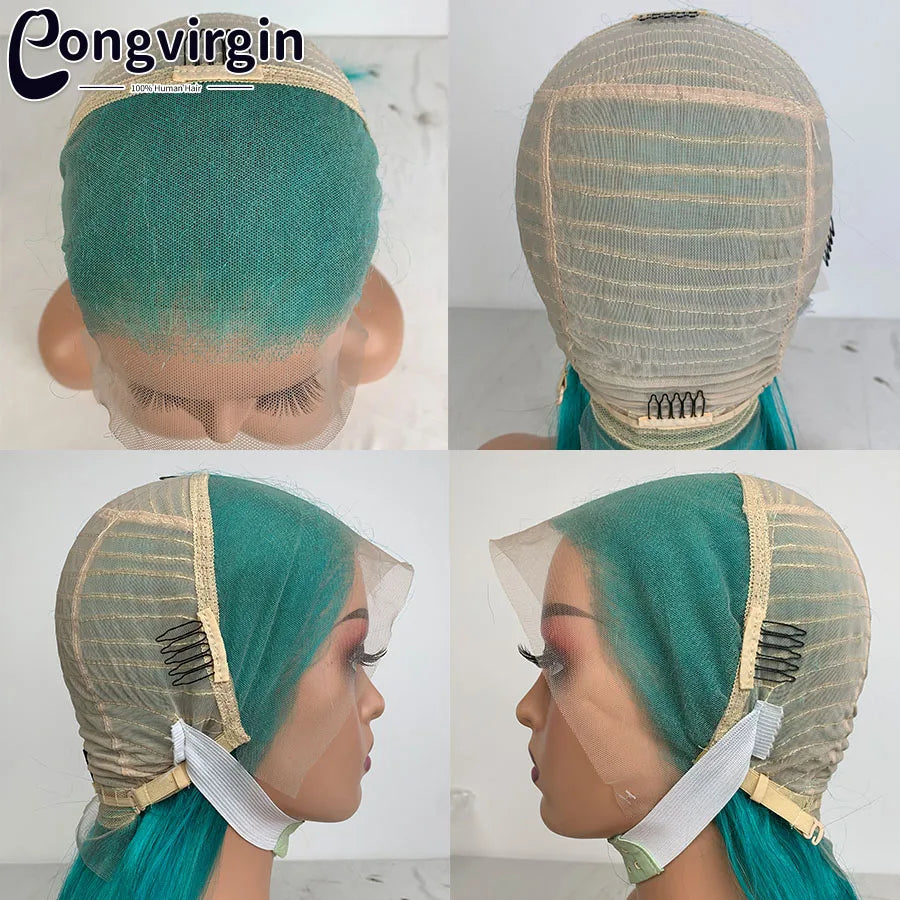 Green Wig Lace Front Human Hair Wigs Mint Green Straight Transparent Lace Front Human Hair Wigs For Women Brazilian Pre Plucked