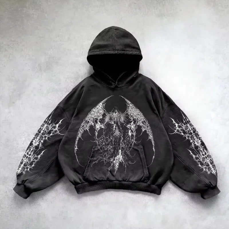 6xl Retro Gothic Evil Angel Print Hip Hop Hoodie for Men Y2k Punk Casual Loose Pullover Women Streetwear Sweatshirt Hoodies