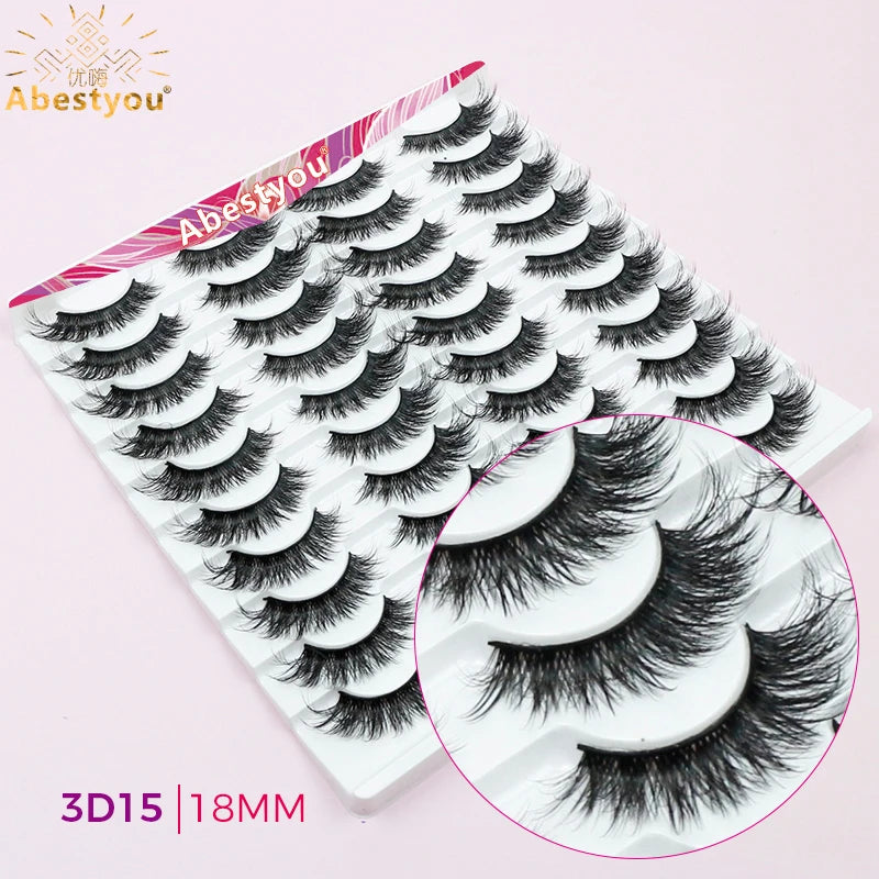 Abestyou 11-18mm 20pairs Natural Fake EyeLashes Book Individual Wispy Thick Faux Mink Cat Eye Lashes Makeup Tools