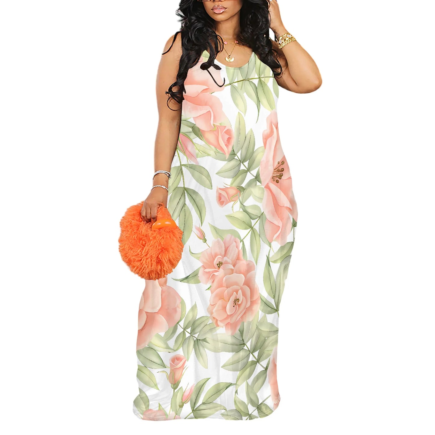 Womens Summer Sun Dresses Long Spaghetti Strap Sleeveless Floral Casual Long Maxi Dress