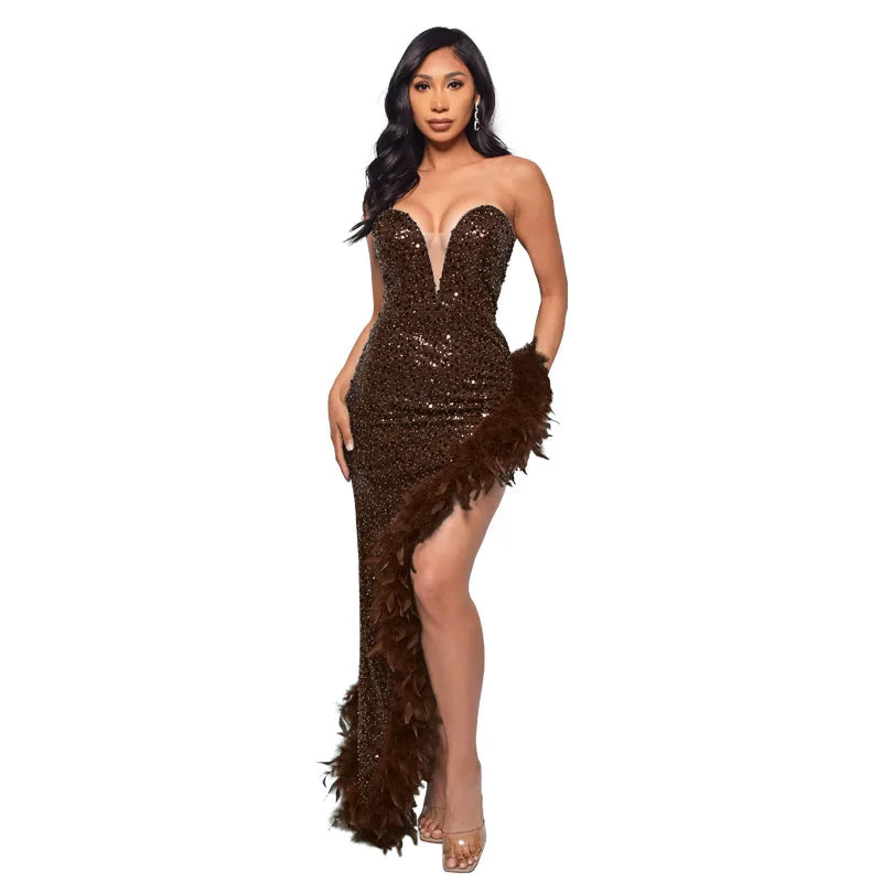 Ladies Summer Elegant Evening Party Dress Women Sleeveless Backless Tube Side Slit Long Dress Woman Clothes Birthday Clubwear