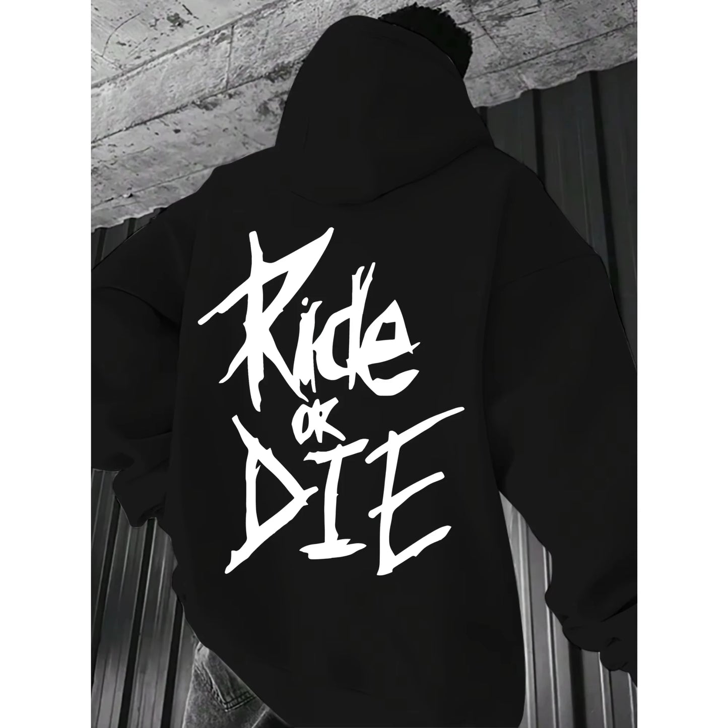 Hip Hop Long Sleeve HoodieHip Hop Long Sleeve Hoodie Men’s Hoodie with Ride or Die Letter Print Graphic Oversized Pullover