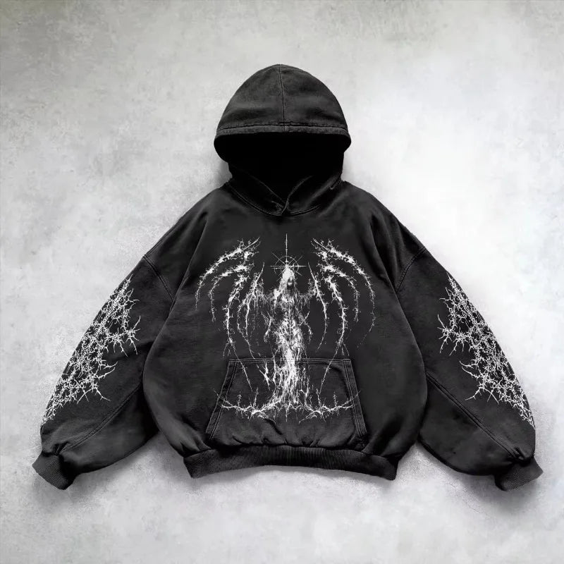 6xl Retro Gothic Evil Angel Print Hip Hop Hoodie for Men Y2k Punk Casual Loose Pullover Women Streetwear Sweatshirt Hoodies