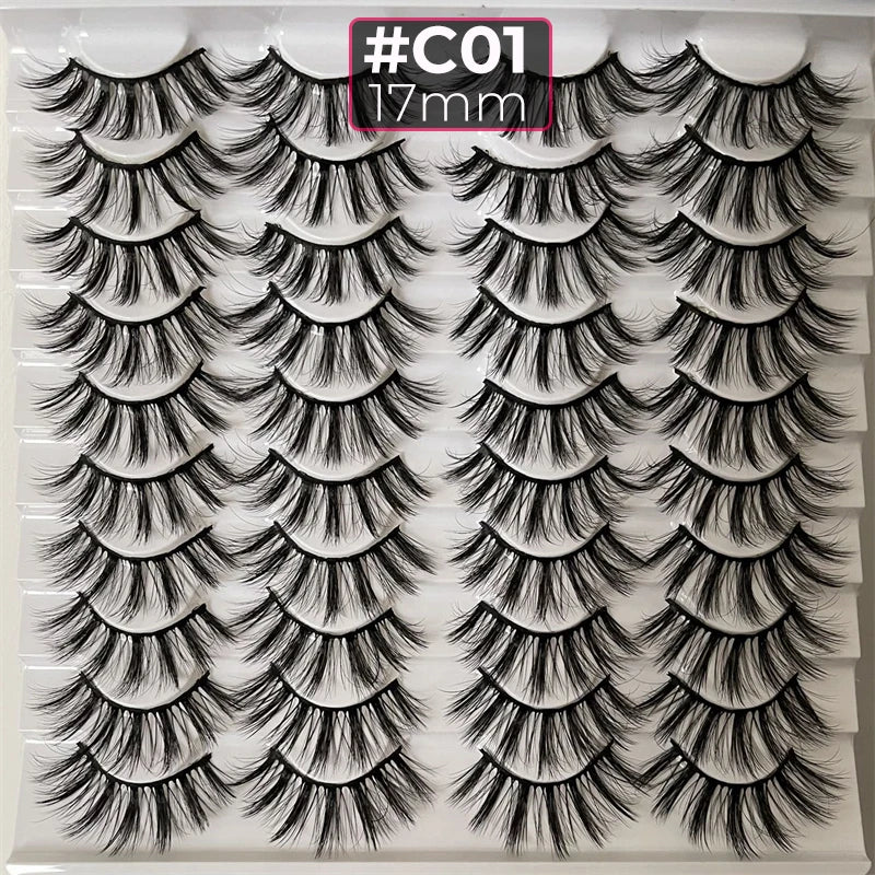 Abestyou 11-18mm 20pairs Natural Fake EyeLashes Book Individual Wispy Thick Faux Mink Cat Eye Lashes Makeup Tools
