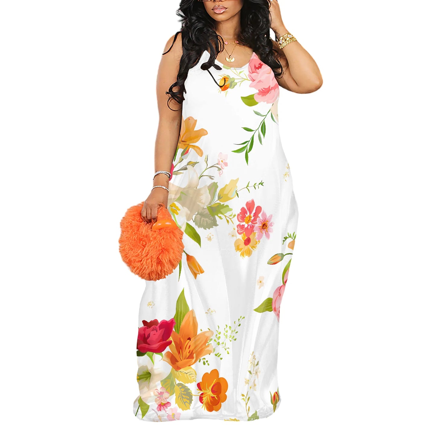 Womens Summer Sun Dresses Long Spaghetti Strap Sleeveless Floral Casual Long Maxi Dress