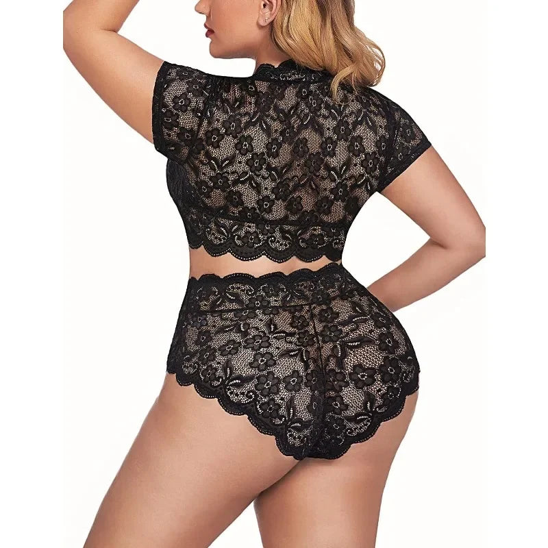 Women's sexy lingerie set, lace tulle pajamas, transparent loungewear, see-through pajamas, underwear and pants. lencerias sexy