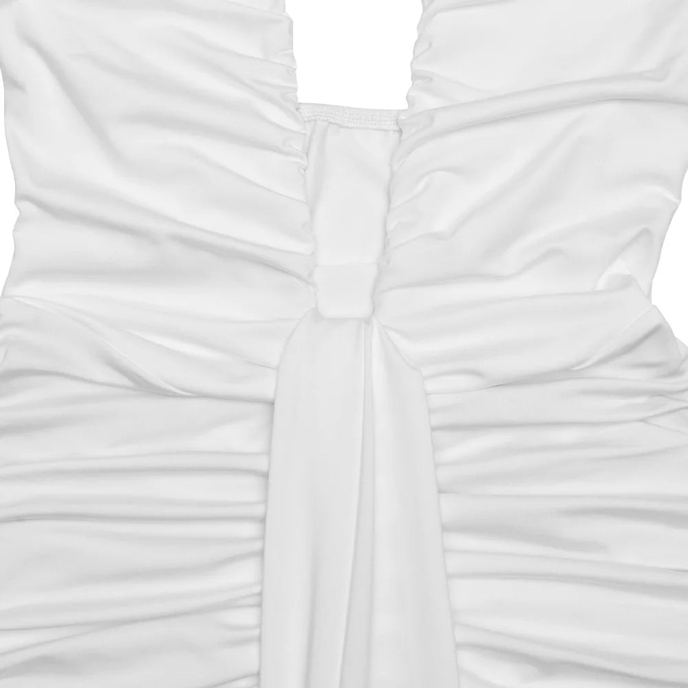 Suninbox Deep V Neck Backless Ruched Sexy Maxi Dress Women Gown Summer Halter Sleeveless Draped Club Party Long Dress 2025