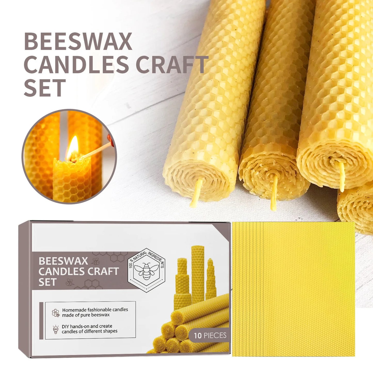 10pcs Natural Beeswax Candles Handmade No Fragrance No Additives Luxury High-End Candles For Candlelight Dinner Wedding Ceremony