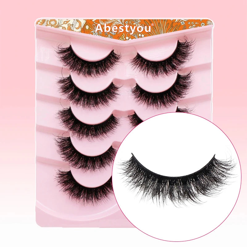 Abestyou 11-18mm 20pairs Natural Fake EyeLashes Book Individual Wispy Thick Faux Mink Cat Eye Lashes Makeup Tools