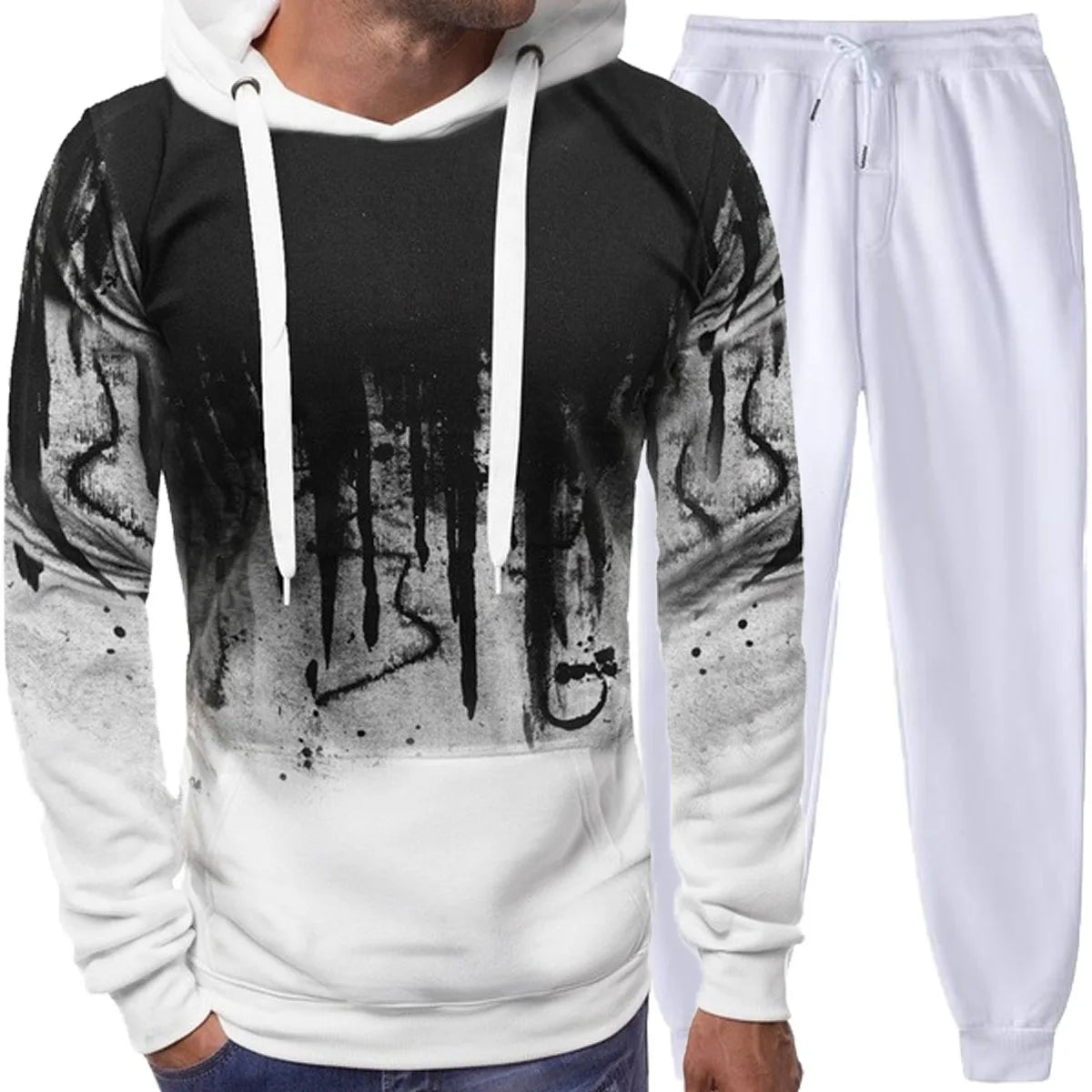 Men's Graffiti Print Hoodie And Pants Tracksuit Set 2025 Autumn And Winter Cotton Casual Sportswear Streetwear Jogging Suit