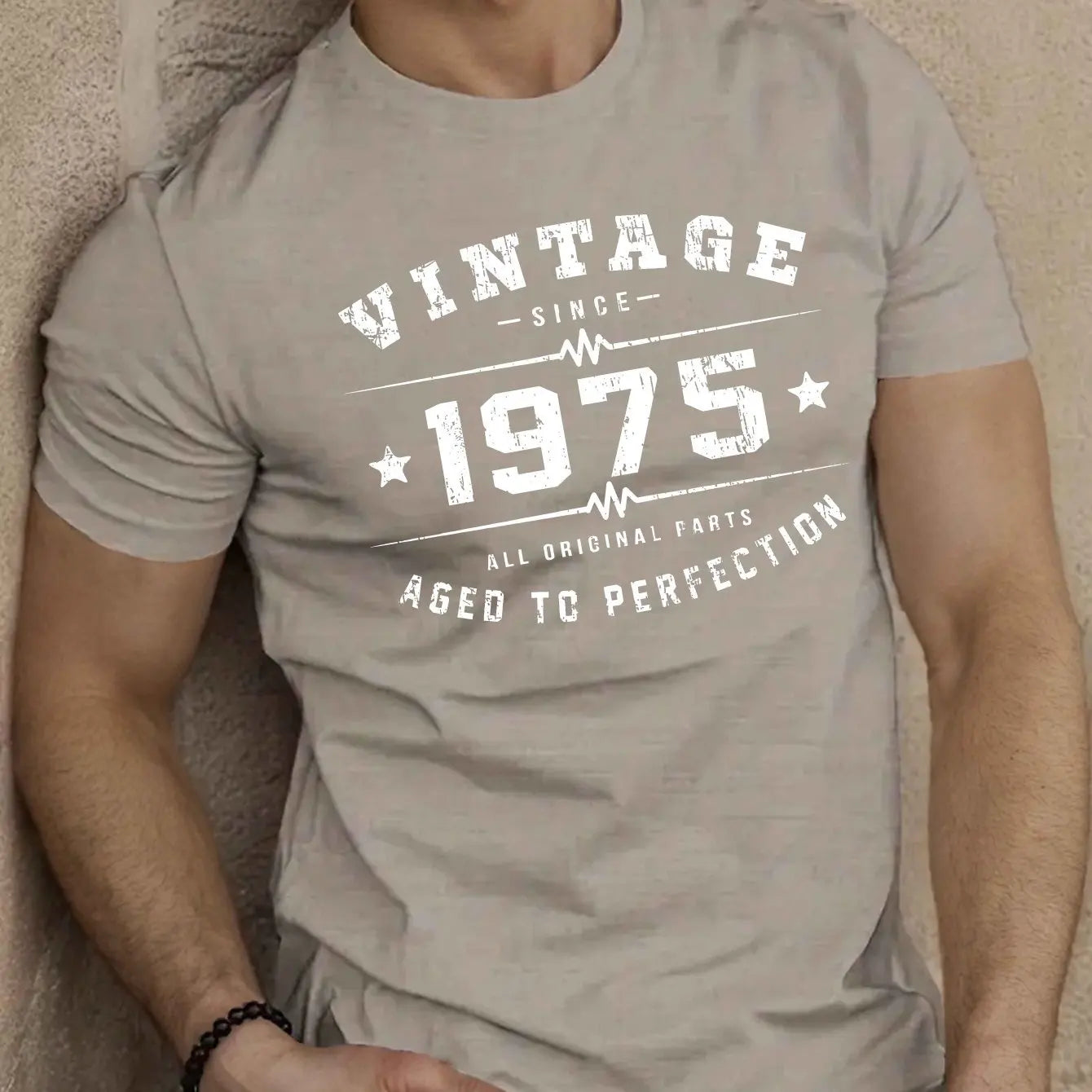 Men's summer 100 pure cotton fashionable casual loose oversized classic 1975 printed round neck short sleeved T-shirt top