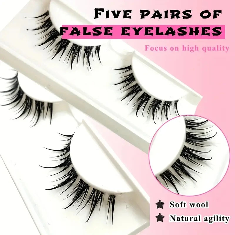 Five Rows Of Natural Whole False Eyelashes, Anime Style Japanese And Korean Eyelashes
