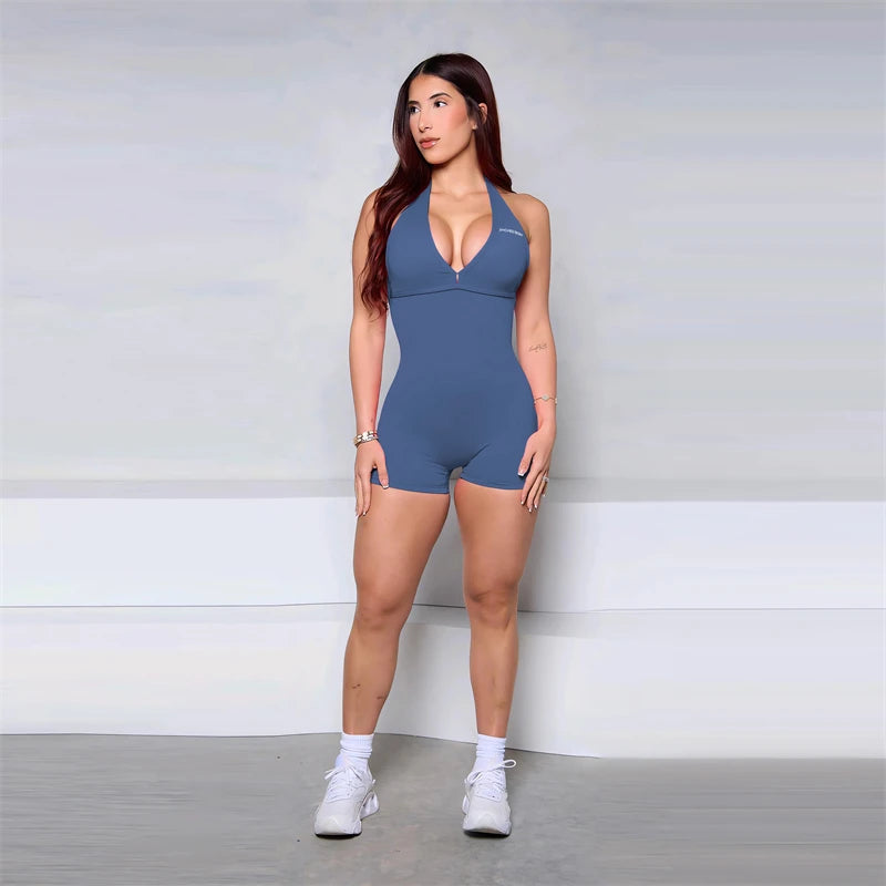 Bum Women Halter Scrunch Butt Rompers Yoga Set Backless One-Piece Suit Women Short Gym Rompers Yoga Set Fitness Boilersuit Sport