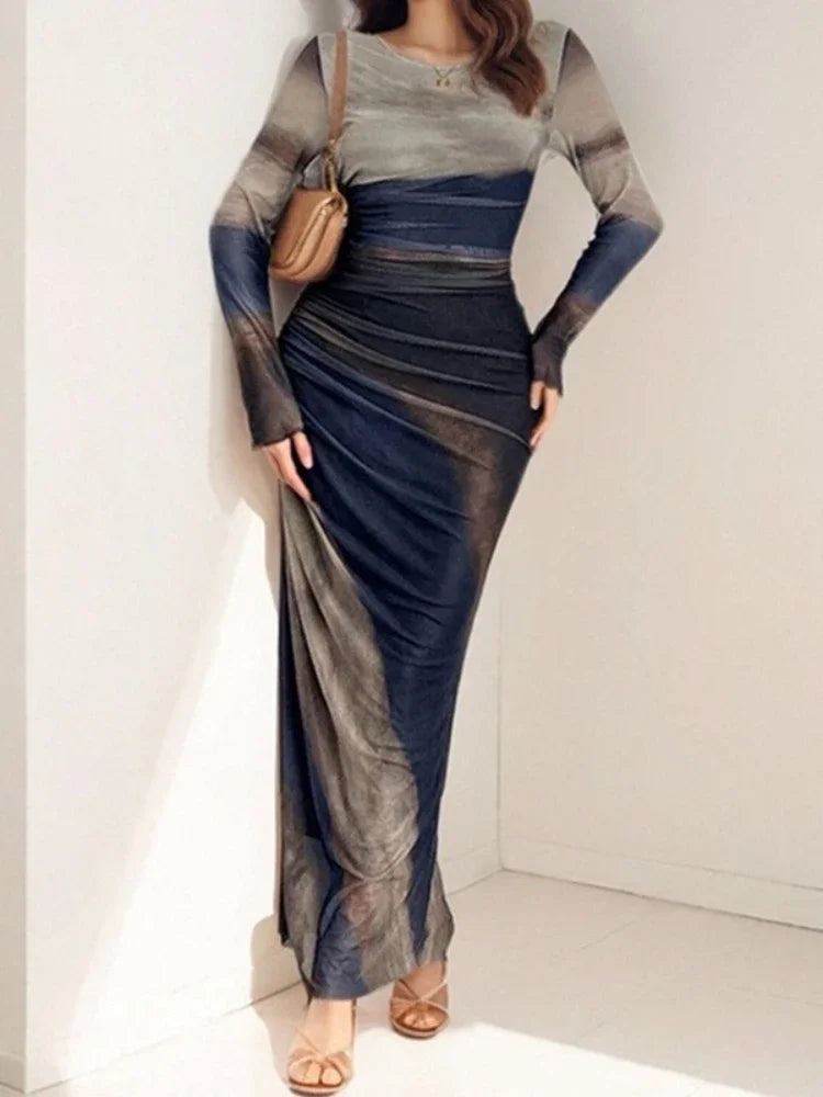 Elegant Womens Dresses Spring Autumn Sexy Stripe Long Sleeves O Neck Dress Fashionable Slim Fit High Waisted Hip Hugging Dress