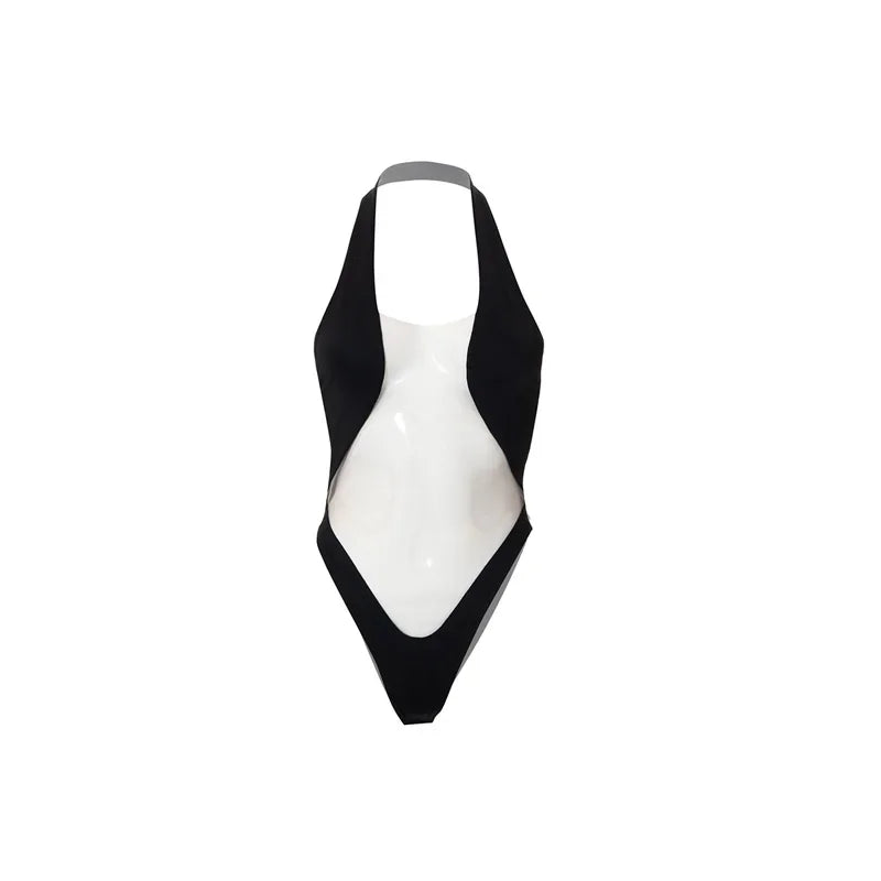 Neck-Mounted Sleeveless Bodysuit, One-Piece Corset Top, Mesh Patchwork Bustier, Sexy Lingerie, Fashion Trends, Summer Clothing
