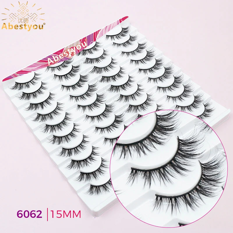 Abestyou 11-18mm 20pairs Natural Fake EyeLashes Book Individual Wispy Thick Faux Mink Cat Eye Lashes Makeup Tools