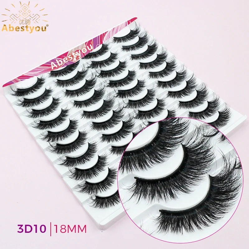 Abestyou 11-18mm 20pairs Natural Fake EyeLashes Book Individual Wispy Thick Faux Mink Cat Eye Lashes Makeup Tools
