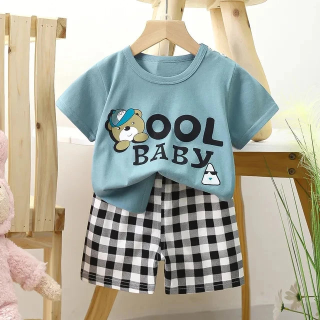 Summer cartoon T-shirt Shorts Children's boys Set Cotton Tees Pants Leisure Boys And Girls Babies Clothes Casual 2pcs